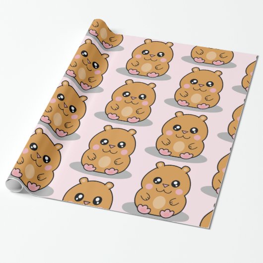 Cute Kawaii Dwarf Hamster Cartoon Girl Cadeaupapier (Uitgerold)