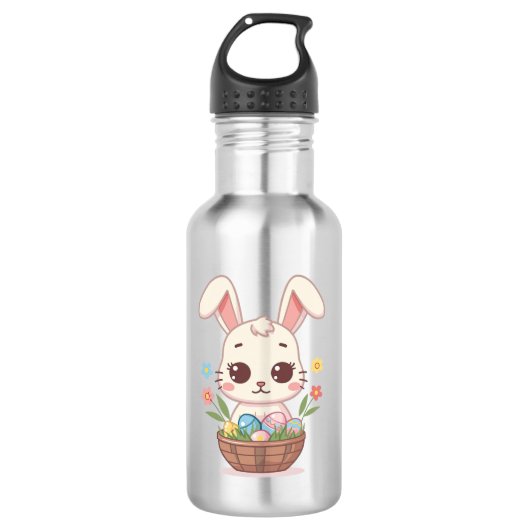 Cute Kawaii Easter Bunny Basket Illustration Waterfles (Voorkant)