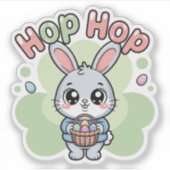 Cute Kawaii Easter Bunny Hop Illustration Sticker (Voorkant)