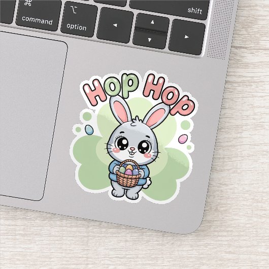 Cute Kawaii Easter Bunny Hop Illustration Sticker (Detail)