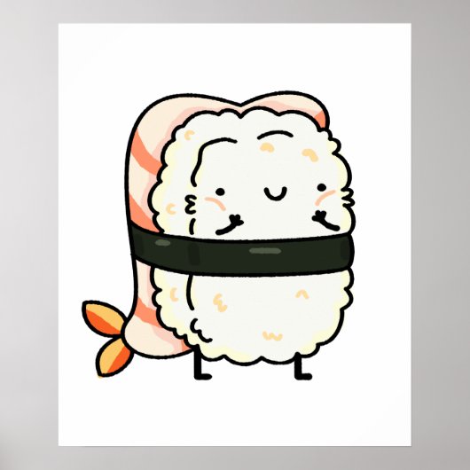 Cute Kawaii Ebi Prawn Sushi Poster (Voorkant)