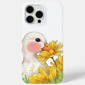 Cute Kawaii Eend met Gele Bloemen Pastel iPhone 15 Pro Max Hoesje