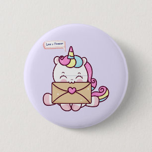 Cute Kawaii Eenhoorn Liefde Illustratie Ronde Button 5,7 Cm