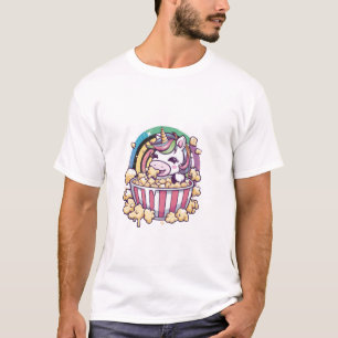 Cute kawaii eenhoorn met popcorn T-shirt met lange