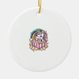 Cute kawaii eenhoorn met popcorn T-shirt met lange Keramisch Ornament