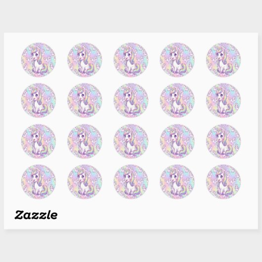 Cute Kawaii Eenhoorn Pastel Regenboog Magisch Ronde Sticker (Vel)