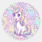Cute Kawaii Eenhoorn Pastel Regenboog Magisch Ronde Sticker (Voorkant)