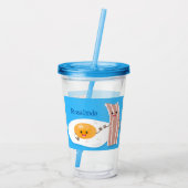 Cute kawaii egg and bacon cartoon illustration acryl drinkbeker (Achterkant)