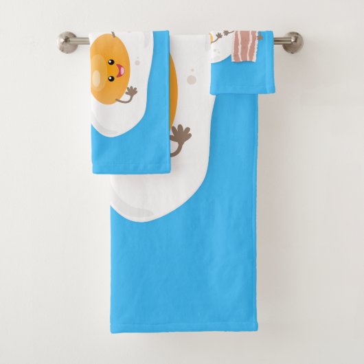 Cute kawaii egg and bacon cartoon illustration bad handdoek (Insitu)