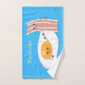Cute kawaii egg and bacon cartoon illustration bad handdoek (Handdoek)