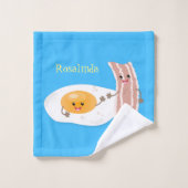 Cute kawaii egg and bacon cartoon illustration bad handdoek (Wasdoekje)