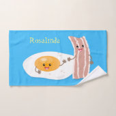 Cute kawaii egg and bacon cartoon illustration bad handdoek (Handdoek)