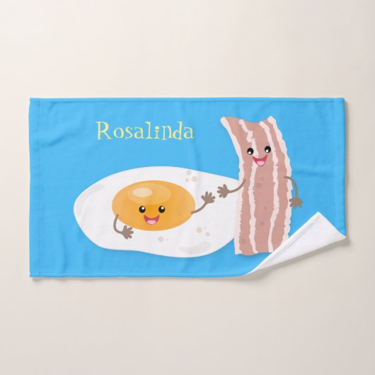 Cute kawaii egg and bacon cartoon illustration bad handdoek (Handdoek)