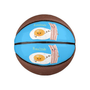 Cute kawaii egg and bacon cartoon illustration basketbal