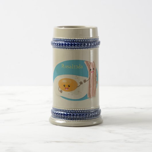 Cute kawaii egg and bacon cartoon illustration bierpul (Center)