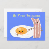 Cute kawaii egg and bacon cartoon illustration briefkaart (Voorkant / Achterkant)