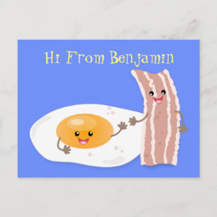Cute kawaii egg and bacon cartoon illustration briefkaart