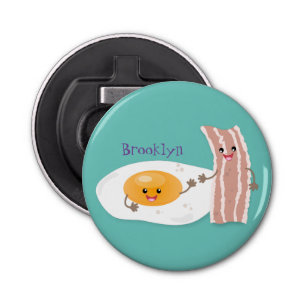 Cute kawaii egg and bacon cartoon illustration button flesopener