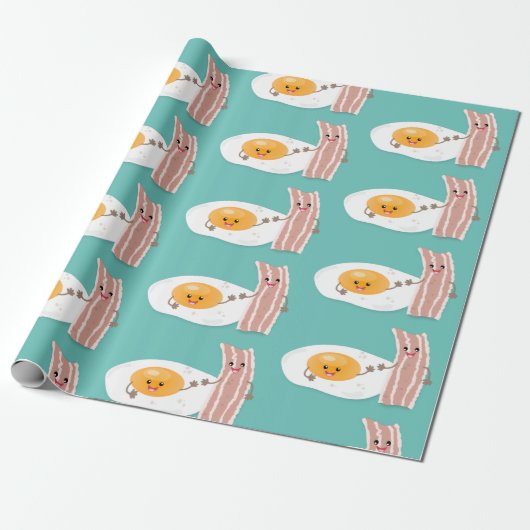 Cute kawaii egg and bacon cartoon illustration cadeaupapier (Uitgerold)