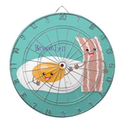 Cute kawaii egg and bacon cartoon illustration dartbord (Voorkant)