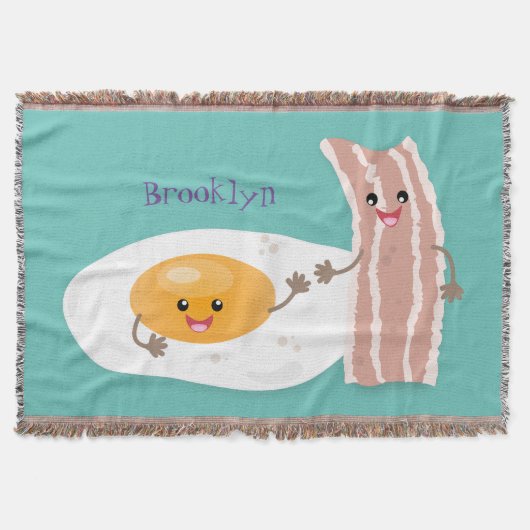 Cute kawaii egg and bacon cartoon illustration deken (Voorkant)