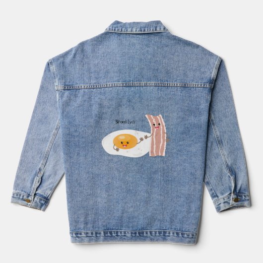 Cute kawaii egg and bacon cartoon illustration denim jacket (Achterkant)