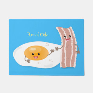 Cute kawaii egg and bacon cartoon illustration deurmat