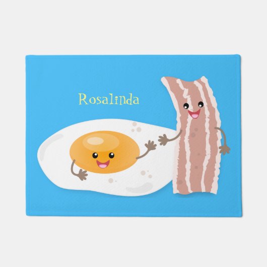 Cute kawaii egg and bacon cartoon illustration deurmat (Voorkant)