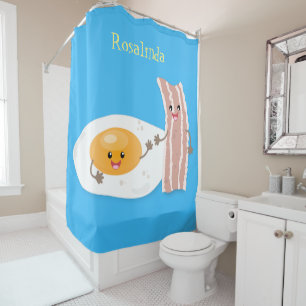 Cute kawaii egg and bacon cartoon illustration douchegordijn