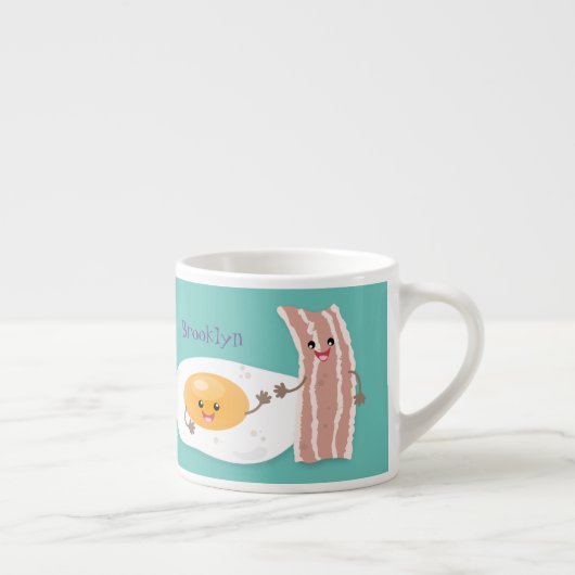 Cute kawaii egg and bacon cartoon illustration espresso kop (Rechts)
