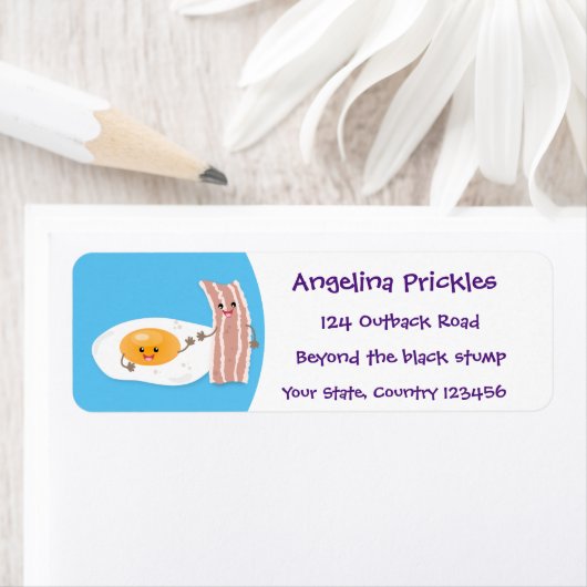 Cute kawaii egg and bacon cartoon illustration etiket (Insitu)