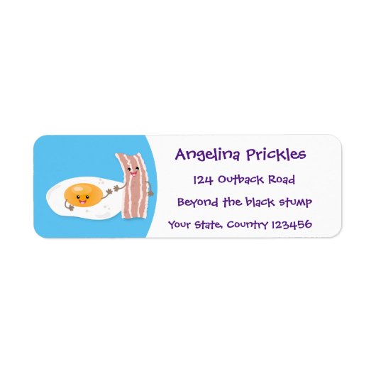 Cute kawaii egg and bacon cartoon illustration etiket (Voorkant)