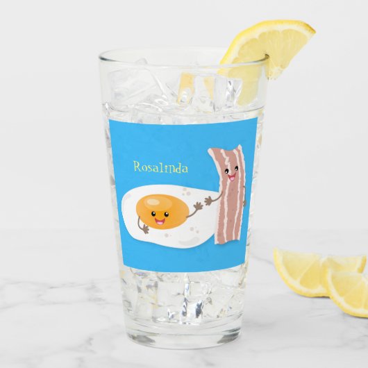 Cute kawaii egg and bacon cartoon illustration glas (Achterkant ijs)