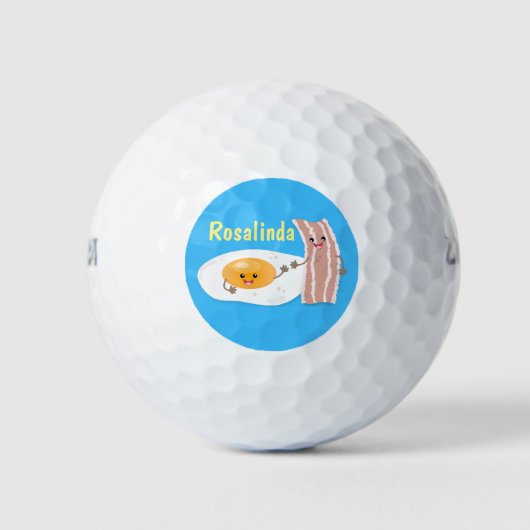 Cute kawaii egg and bacon cartoon illustration golfballen (Voorkant)