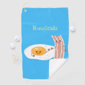 Cute kawaii egg and bacon cartoon illustration golfhanddoek (Insitu)