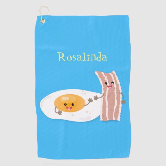 Cute kawaii egg and bacon cartoon illustration golfhanddoek (Voorkant)