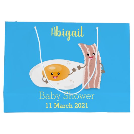 Cute kawaii egg and bacon cartoon illustration groot cadeauzakje (Achterkant)