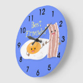 Cute kawaii egg and bacon cartoon illustration grote klok (Hoek)