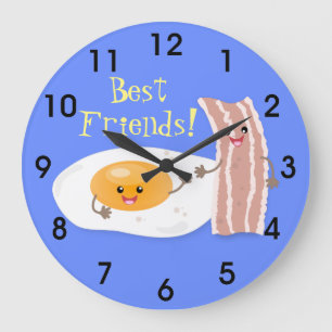 Cute kawaii egg and bacon cartoon illustration grote klok