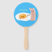 Cute kawaii egg and bacon cartoon illustration handwaaier (Achterkant)
