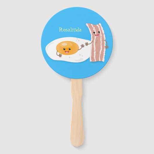 Cute kawaii egg and bacon cartoon illustration handwaaier (Voorkant)