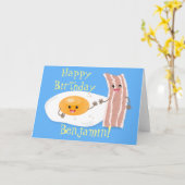 Cute kawaii egg and bacon cartoon illustration kaart (Gele Bloem)
