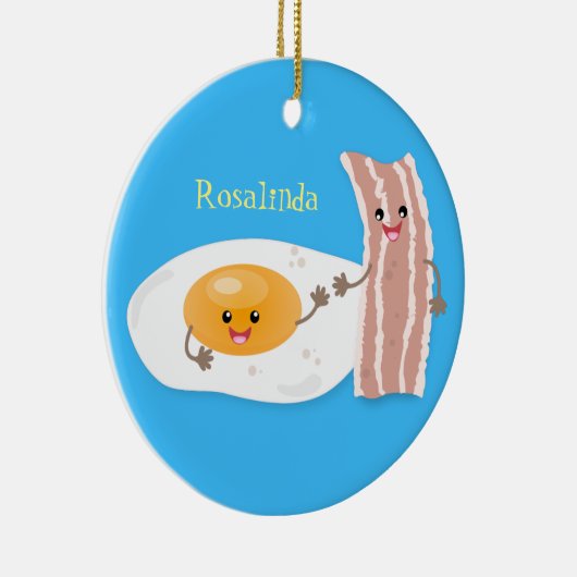 Cute kawaii egg and bacon cartoon illustration keramisch ornament (Rechts)