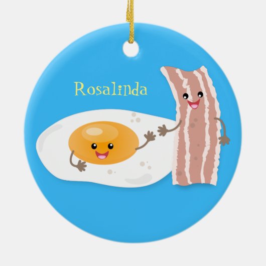 Cute kawaii egg and bacon cartoon illustration keramisch ornament (Achterkant)