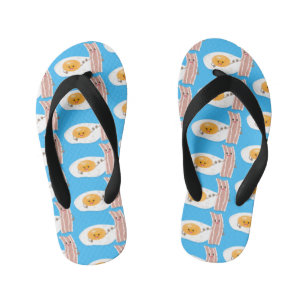 Cute kawaii egg and bacon cartoon illustration kinder teenslippers
