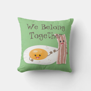 Cute kawaii egg and bacon cartoon illustration kussen