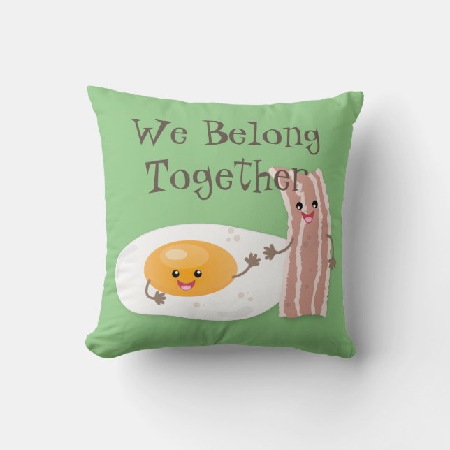 Cute kawaii egg and bacon cartoon illustration kussen (Voorkant)