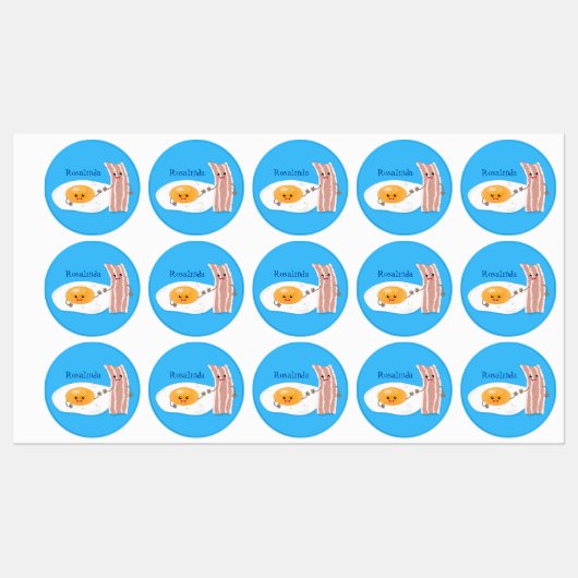 Cute kawaii egg and bacon cartoon illustration labels (Vel)