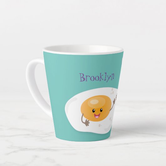 Cute kawaii egg and bacon cartoon illustration latte mok (Linkerhoek)