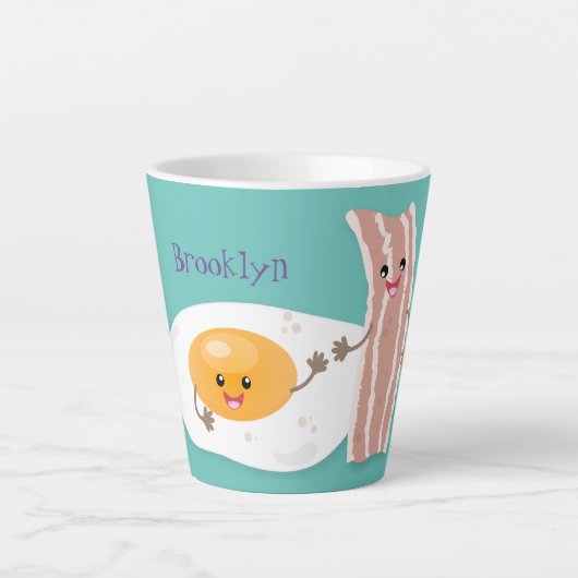Cute kawaii egg and bacon cartoon illustration latte mok (Voorkant)